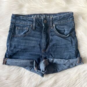 American Eagle Super Hi-Rise Shortie Dark Wash Jean Denim Shorts Size 0
